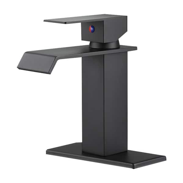 Zalerock Single-Handle Single-Hole Square Waterfall Bathroom Faucet in Matte Black