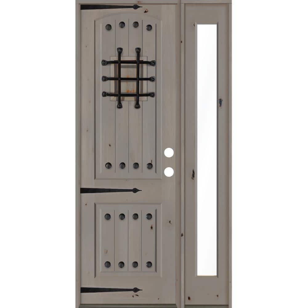 44 in. x 96 in. Mediterranean Knotty Alder Left-Hand/Inswing Clear Glass Grey Stain Wood Prehung Front Door w/RFSL price history on PriceWatchPro