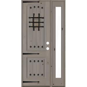 44 in. x 96 in. Mediterranean Knotty Alder Left-Hand/Inswing Clear Glass Grey Stain Wood Prehung Front Door w/RFSL