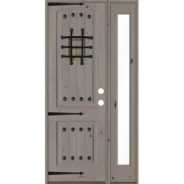 Krosswood Doors 46 in. x 96 in. Mediterranean Knotty Alder Left-Hand/Inswing Clear Glass Grey Stain Wood Prehung Front Door w/RFSL