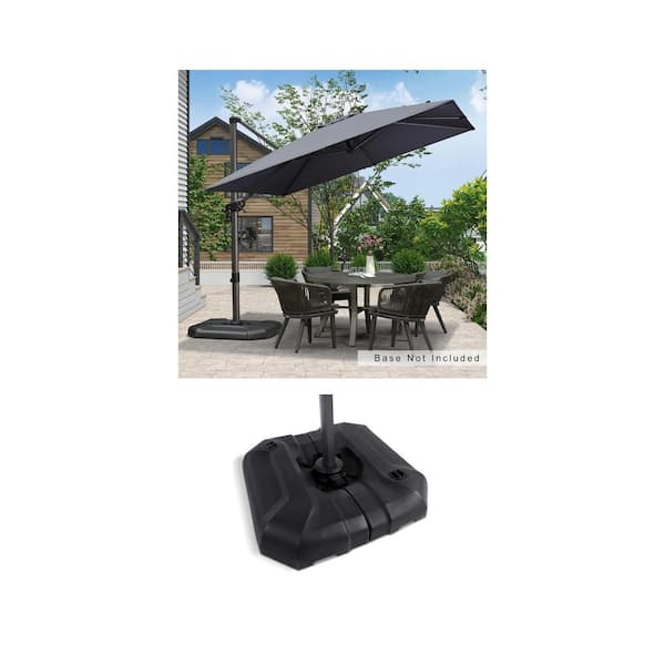 9 ft. Square Gray Cantilever Umbrella with 360° Rotation and Black Water/Sand Filled Base
