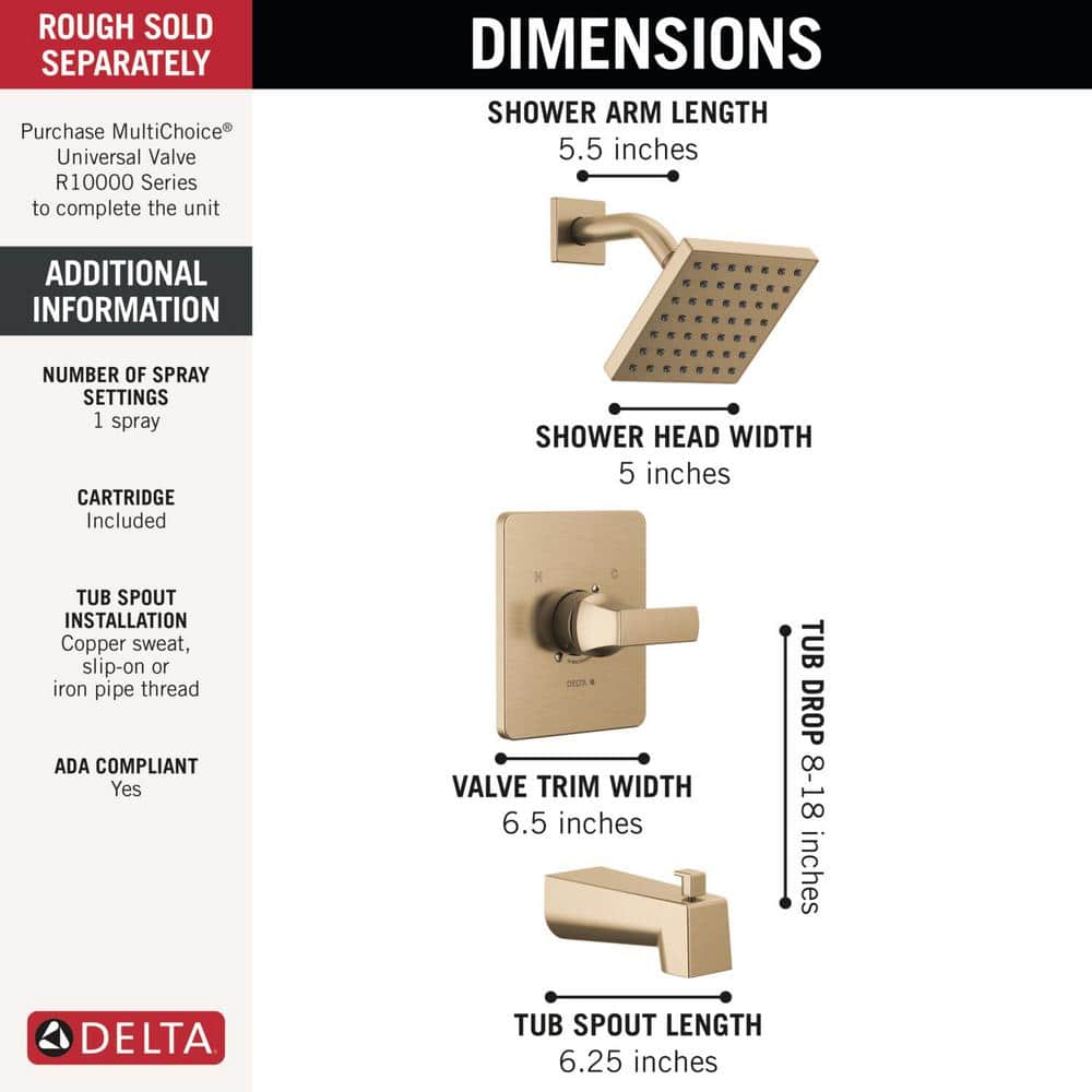 Velum Champagne Bronze Single-Function Tub and Shower Faucet Set