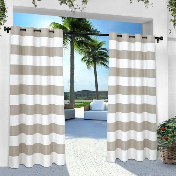 EXCLUSIVE HOME Cabana Stripe Cloud Grey Stripe Light Filtering Grommet Top Indoor/Outdoor Curtain, 54 in. W x 96 in. L (Set of 2)
