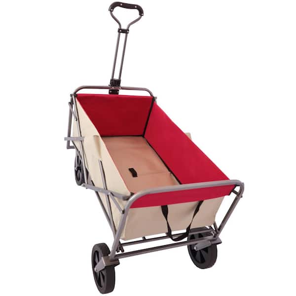 Xzkai 4 cu. ft. Steel Garden Cart, Beige and Red