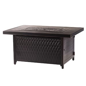 48 in. x 36 in. Copper Rectangular Aluminum Propane Fire Pit Table, Glass Beads, 2 Covers, Lid, 55,000 BTUs