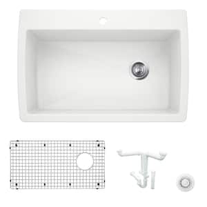 Diamond 33.5 in. Drop-in/Undermount Single Bowl White Granite Composite Kitchen Sink Kit with Accessories