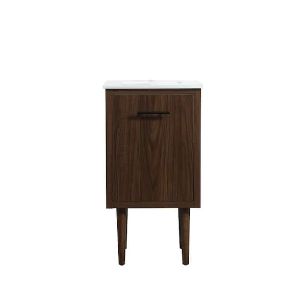 Unbranded Simply Living 18 in. W x 19 in. D x 33.5 in. H Bath Vanity in Walnut with Ivory White Engineered Marble Top