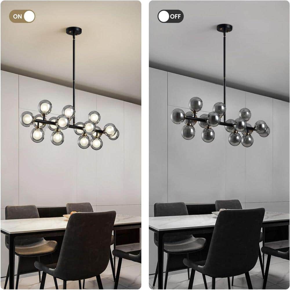 Modern Black Linear Glass Beaded 16-Light Chandelier