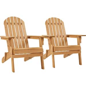 2-piece Folding Adirondack Chair Solid Wood Garden Chair Brown