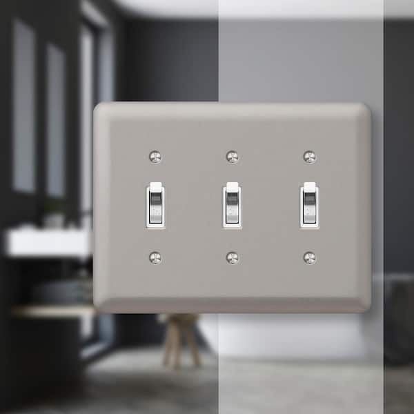 Declan 3 Gang Toggle Steel Wall Plate - Pewter