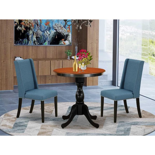 East West Furniture 3-Piece Black and Cherry Finish Solid Wood Top - Dining Room Set with High Back - Seats 4
