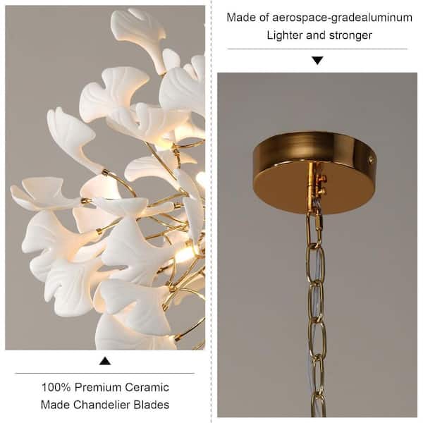 YUYI 31.5 in. 9-Light Gold Sputnik Chandelier Luxury Round Ceramic