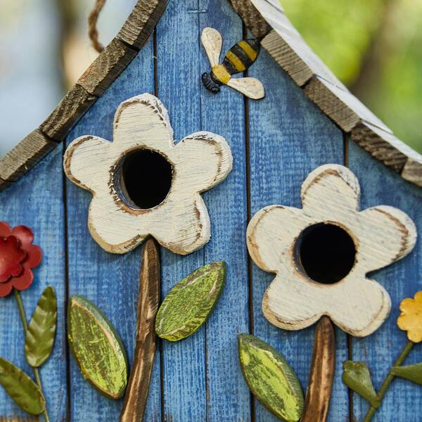 Glitzhome 10.5 in. H Distressed Solid Wood Birdhouse with 3D