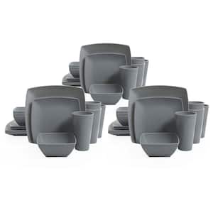 16-Piece Square Dinnerware Set Plates, Bowls, & Cups, Grey (3 Pack)