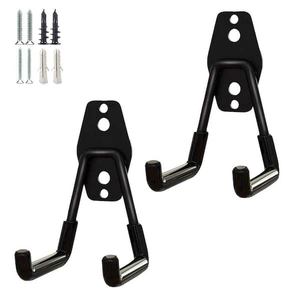 4.3 in. Utility Hooks 2 Pack, Steel Wall Mount Hooks with PVC Coating, Black Small U Hooks for Garden Tools