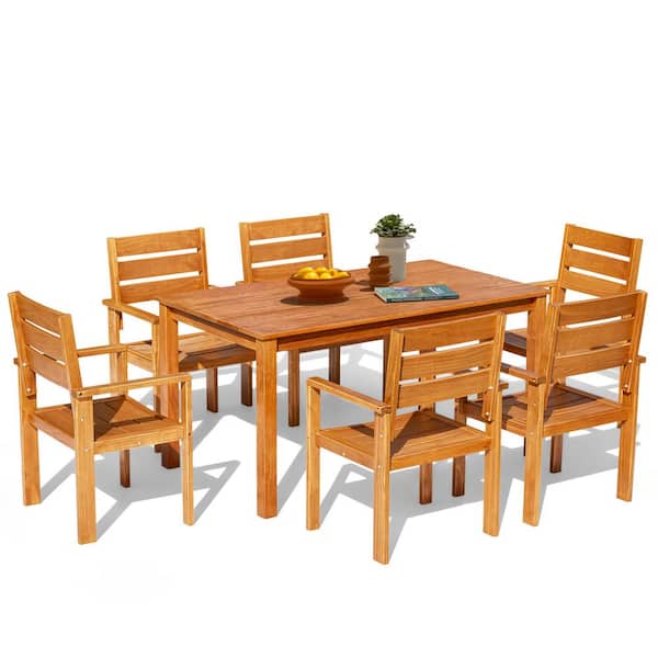 EROMMY 7Piece Patio Dining Set1 Rectangle Wood Dining Table and 6