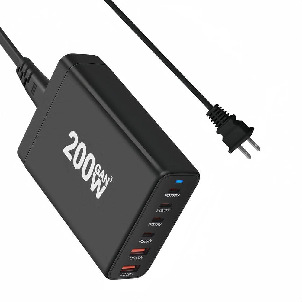 200-Watt Fast Wall Charger Power Adapter with 6 Charging Ports Desktop USB 