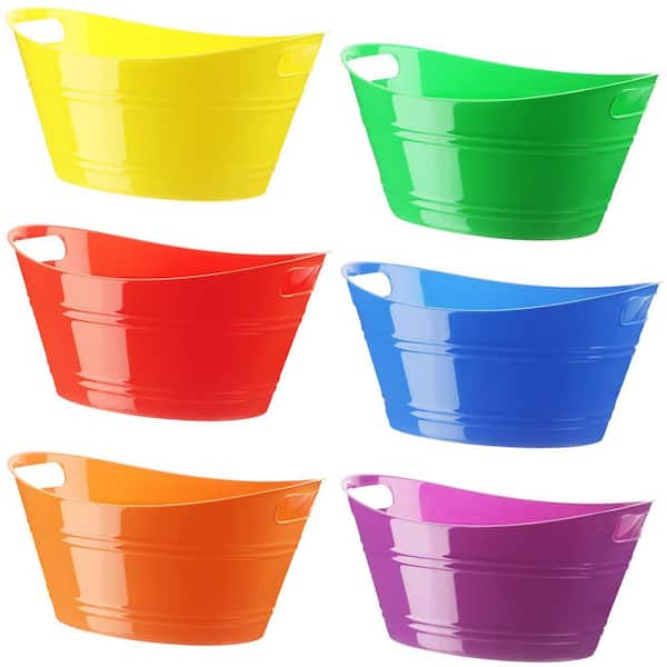 6-Piece 4.5 L Multicolor Plastic Ice Buckets with Handles for Party Bar Wine Beer Champagne Beverage Bottle Cooler
