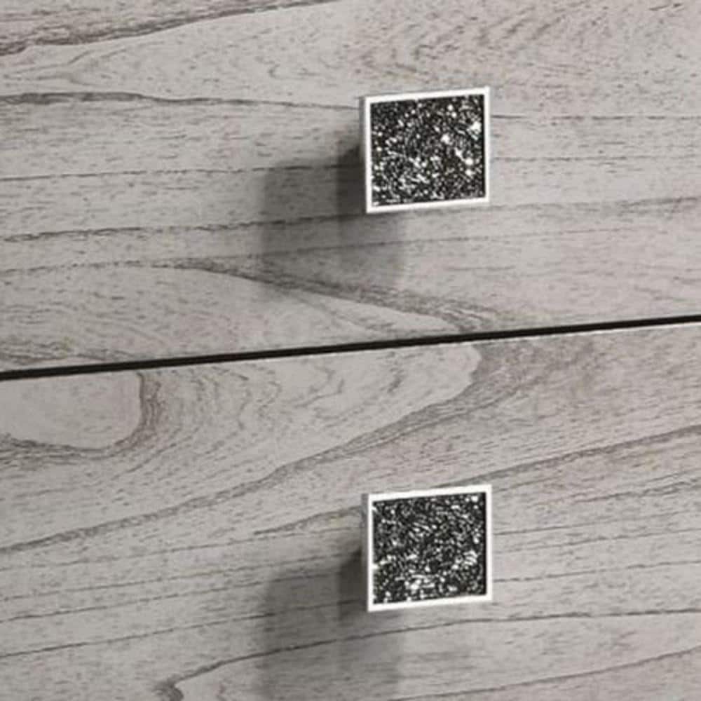 Light Gray Brown Wooden 2-Drawer Nightstand with Mirrored Accents