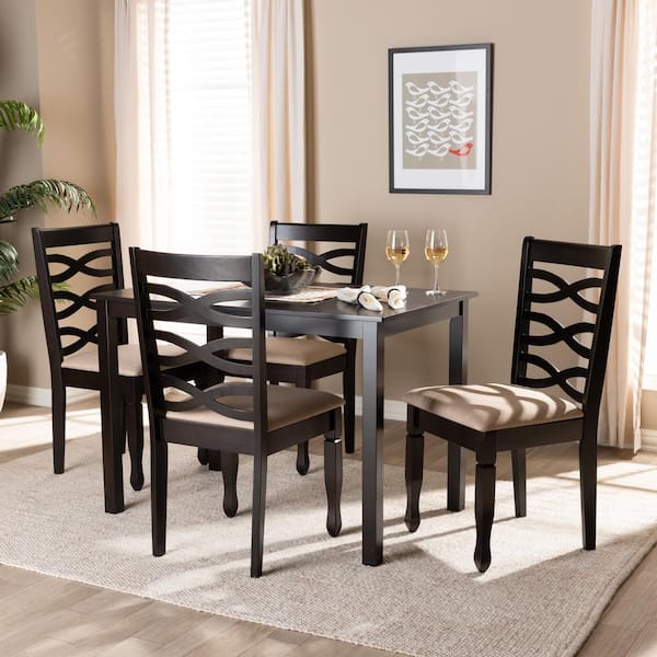 Baxton Studio Lanier 5 Piece Sand Brown and Espresso Dining Set