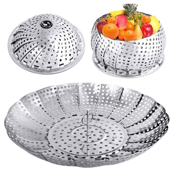 5.3 in. to 8.6 in. Stainless Steel Steamer Basket with Folding, Collapsible, Expandable for Cooking Food in Pots(1-Pack)