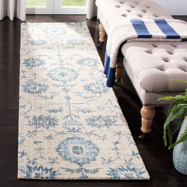 Blossom 2 ft. x 8 ft. Silver/Blue Ornate Floral Runner Rug