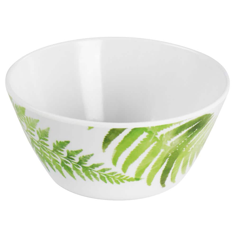 White and Green Fern Melamine 12-Piece Dinnerware Set