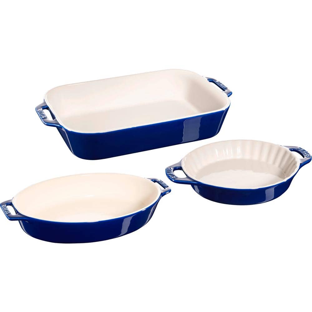 Staub Ceramic 2-Piece Oval Baking Dish Set, Dark Blue