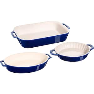 3-Piece Ceramic Casserole Dish Set in Dark Blue