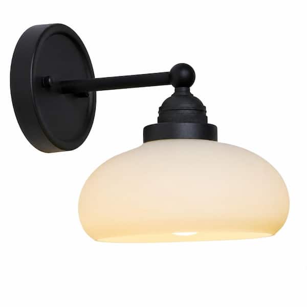 Matte Black Vintage Dimmable Integrated LED Wall Sconce with Milky Oval Glass Shade Indoor Fixture
