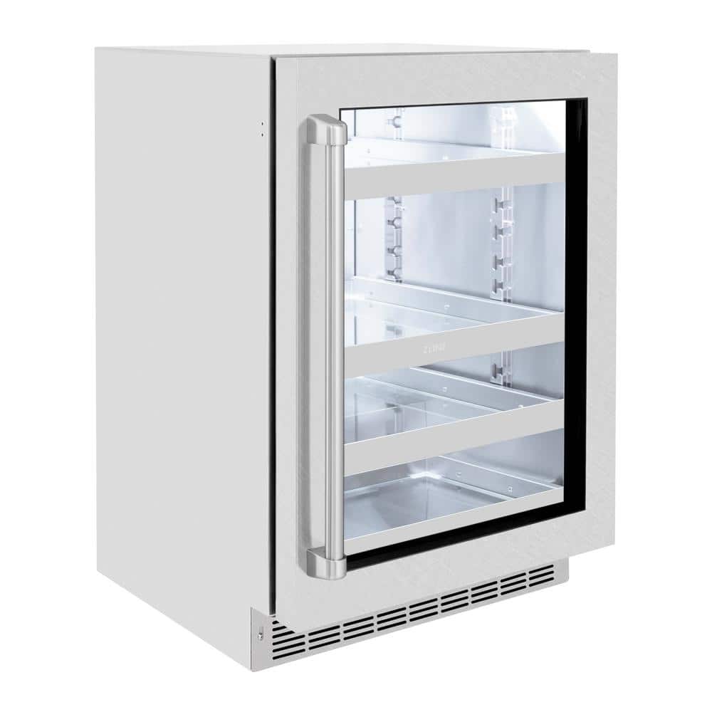24" Stainless Steel Undercounter Beverage Fridge with Glass Door