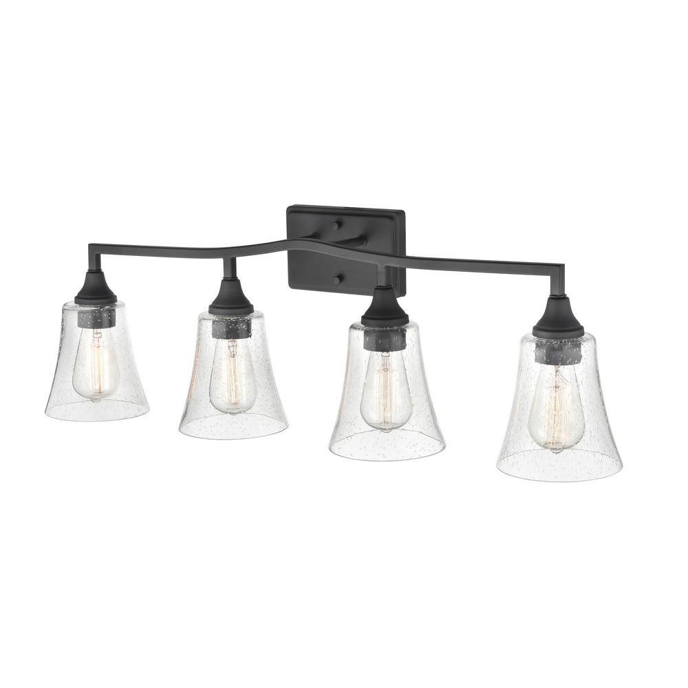 Matte Black 4-Light Vanity Fixture with Clear Glass Shades