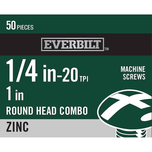 Everbilt 1/4 in.-20 x 1 in. Combo Round Head Zinc Plated Machine Screw (50-Pack)