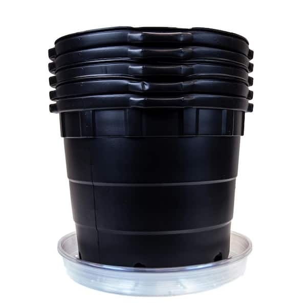 Viagrow 10 Gal. Round Plastic Nursery Pots with Saucers (5-Pack)