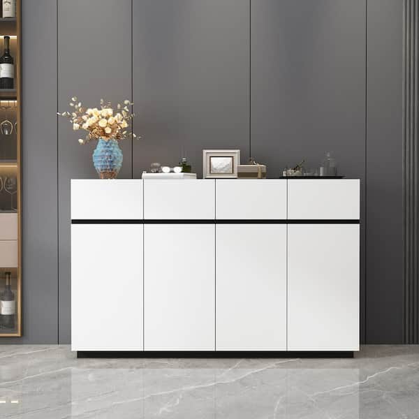 FUFU&GAGA White Wood Modern Accent Storage Cabinet Cupboard with Adjustable Shelves, Drawers