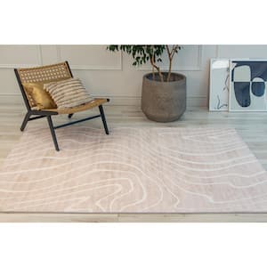 Minimalist Modern Abstract Beige Cream 7 ft. x 10 ft. Indoor Soft Area Rug