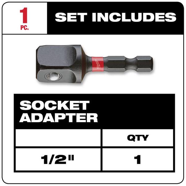 x 1/2 in Milwaukee 1/4 in Steel Square Socket Adapter Bits Bit Holders 4832503 