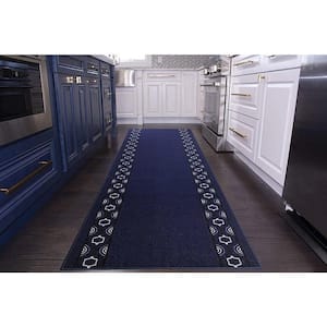 Trellis Border Custom Size Navy 108" x 26" Indoor Stair Tread Cover Matching Runner Slip Resistant Backing (1-Piece)