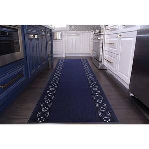 Trellis Border Custom Size Navy 144" x 26" Indoor Stair Tread Cover Matching Runner Slip Resistant Backing (1-Piece)