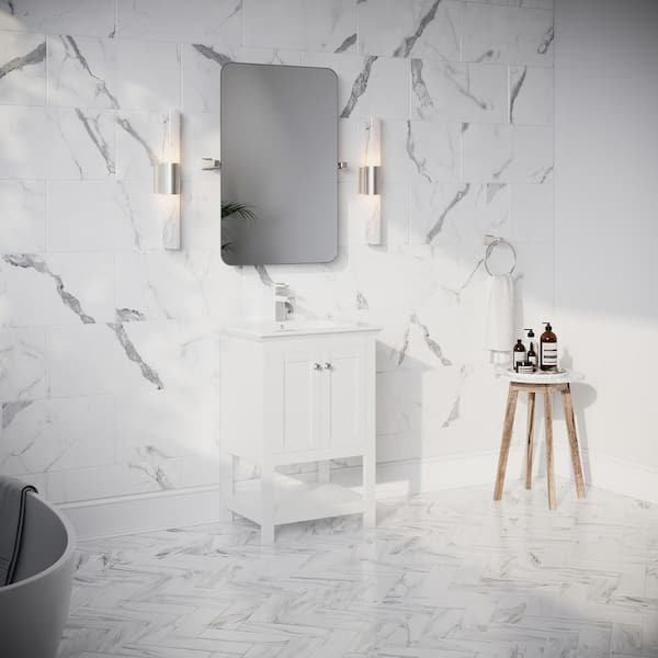 Manchester 24 in. Single Sink Shaker-Style White Bath Vanity with White Quartz Top and Integrated Sink