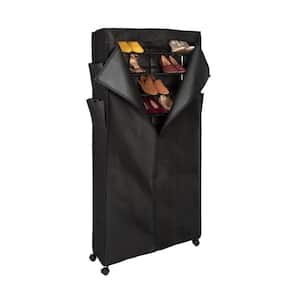 64.37 in. H 30-Pair Black Polyester and Steel Shoe Rack with Cover