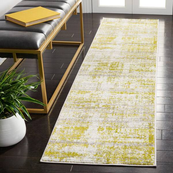 Skyler 2 ft. x 8 ft. Silver/Green Distressed Overdyed Runner Rug