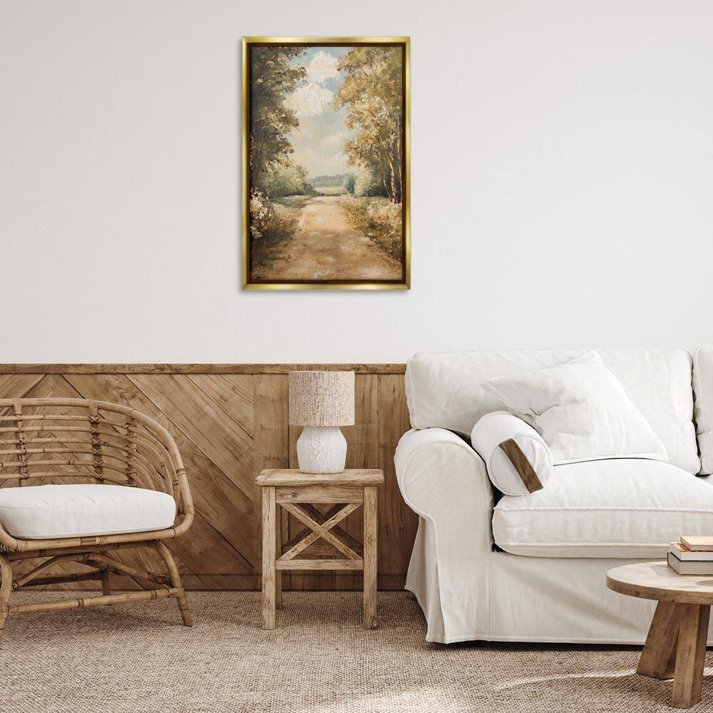 Walk Through Country Forest by Petal Prints Design Gold Floater Frame Nature Graphic Art Print 31 in. x 21 in. price history on PriceWatchPro