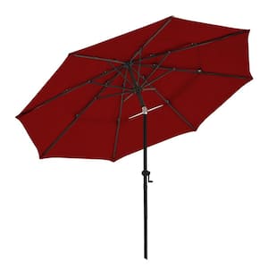 9 ft. 3 Tiers Aluminum Market Umbrella Patio Umbrella with Push Button Tilt and Fade Resistant in Burgundy