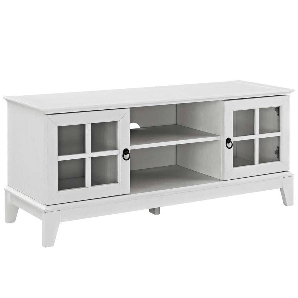 MODWAY Isle 47 in. White Wood TV Stand Fits TVs Up to 50 in. with ...