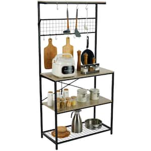 Kitchen Bakers Rack 4-Tier Storage Shelf with Cabinet Microwave Oven Stand