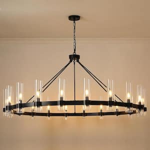 Farmhouse Chandelier 60 in. 20-Light Black Wagon Wheel Chandelier for Dinning Room, Kitchen Island, Foyer, Bedroom