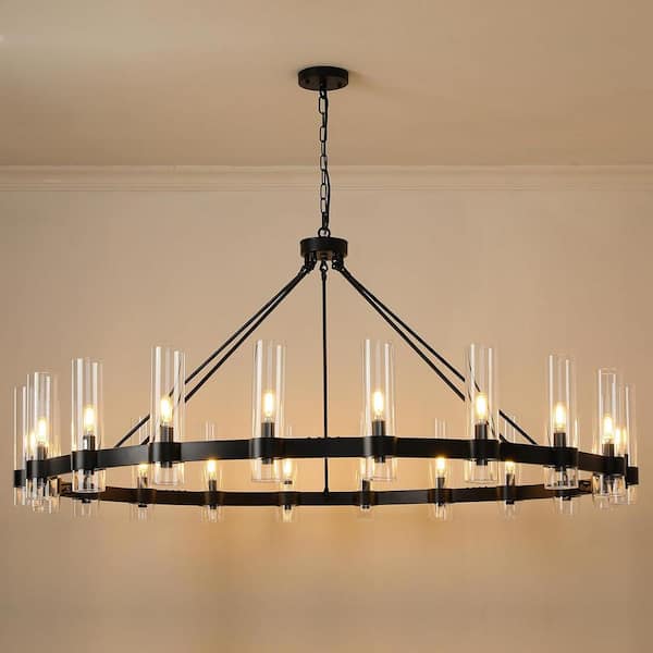 Farmhouse Chandelier 60 in. 20-Light Black Wagon Wheel Chandelier for Dinning Room, Kitchen Island, Foyer, Bedroom