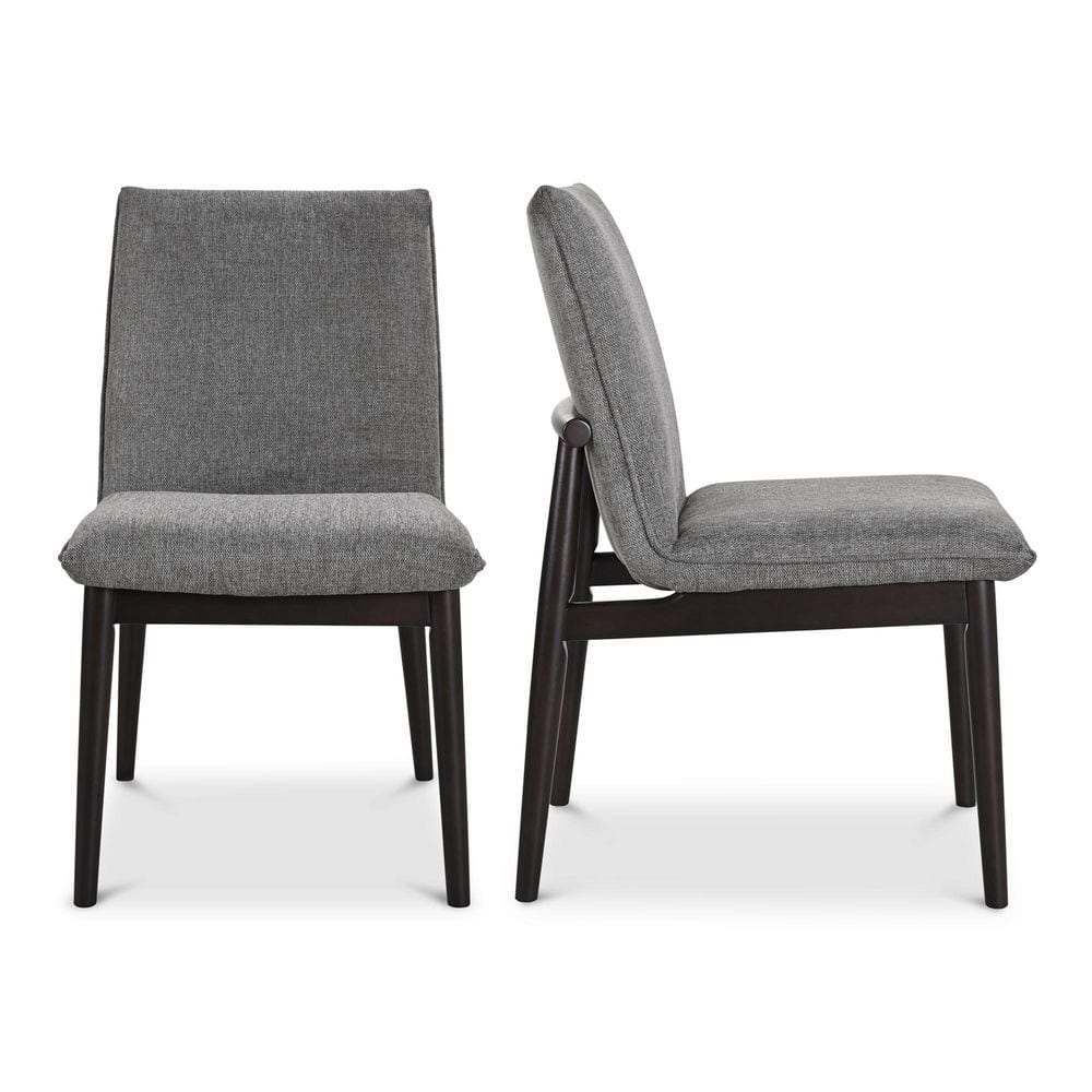Gray Upholstered Dining Chairs with Dark Brown Wood Legs, Set of 2