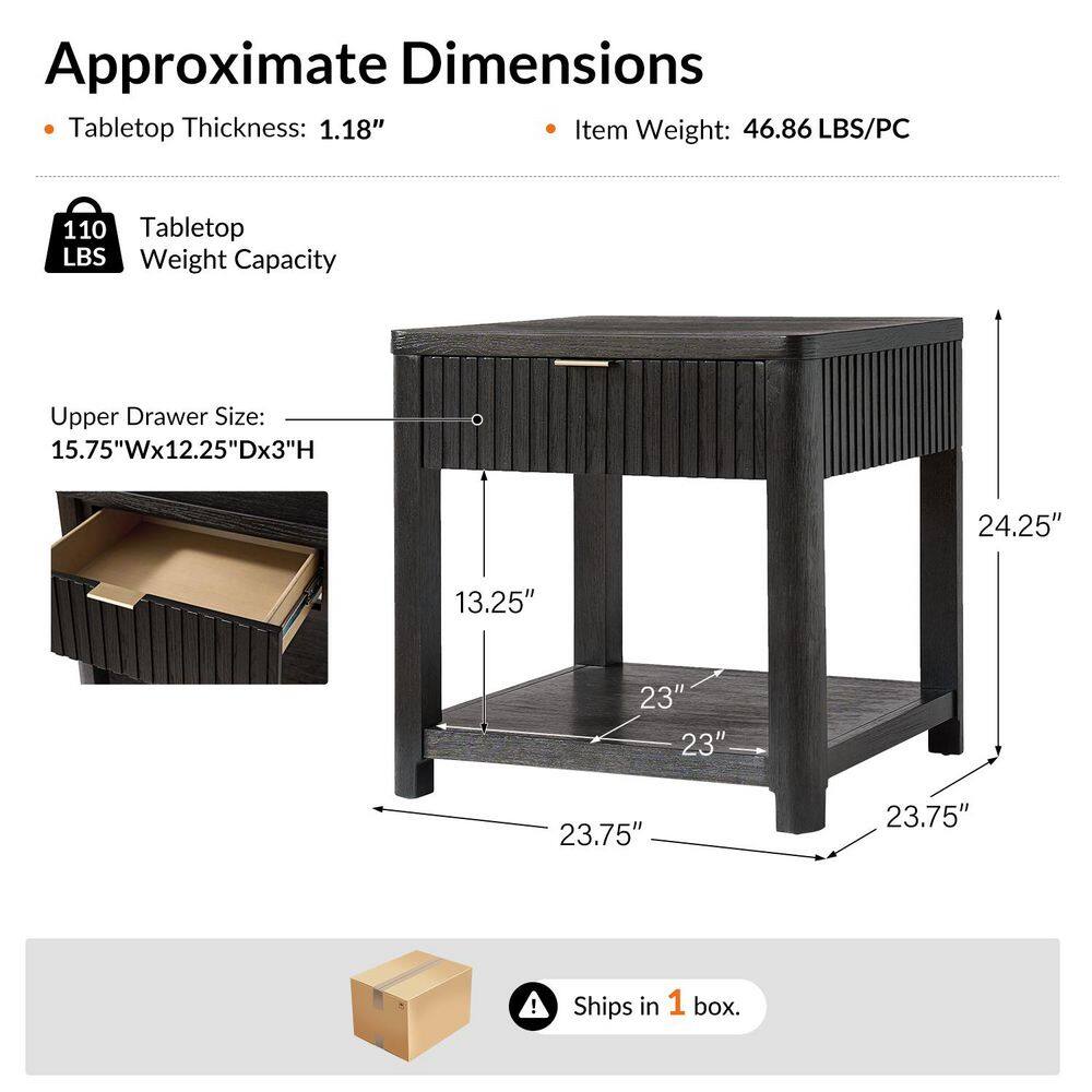 Yoshua 23.75 in. Black Rectangle Wood End Table with Fluted Surface - thumbnail 7